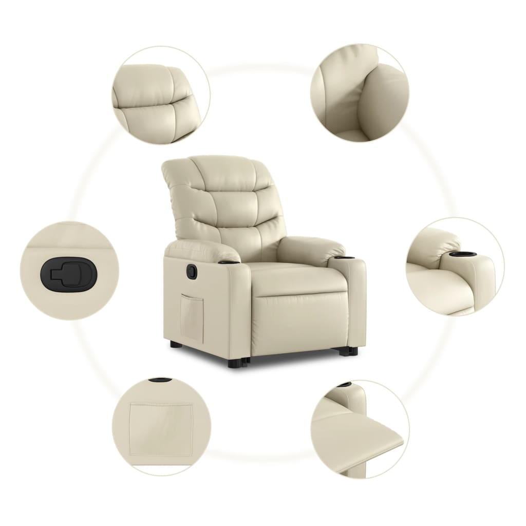 vidaXL Sillón reclinable elevable cuero artificial color crema