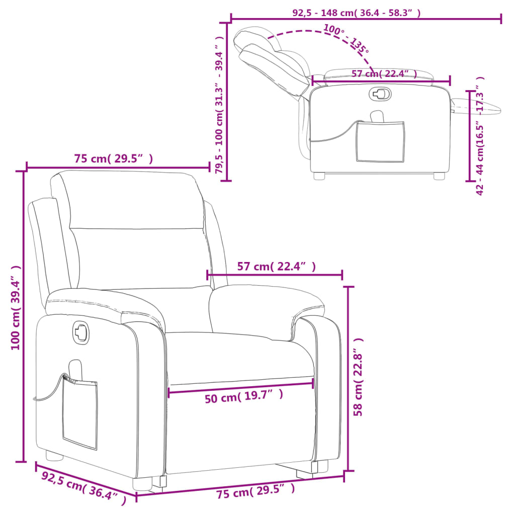 vidaXL Sillón reclinable de masaje de pie cuero artificial negro