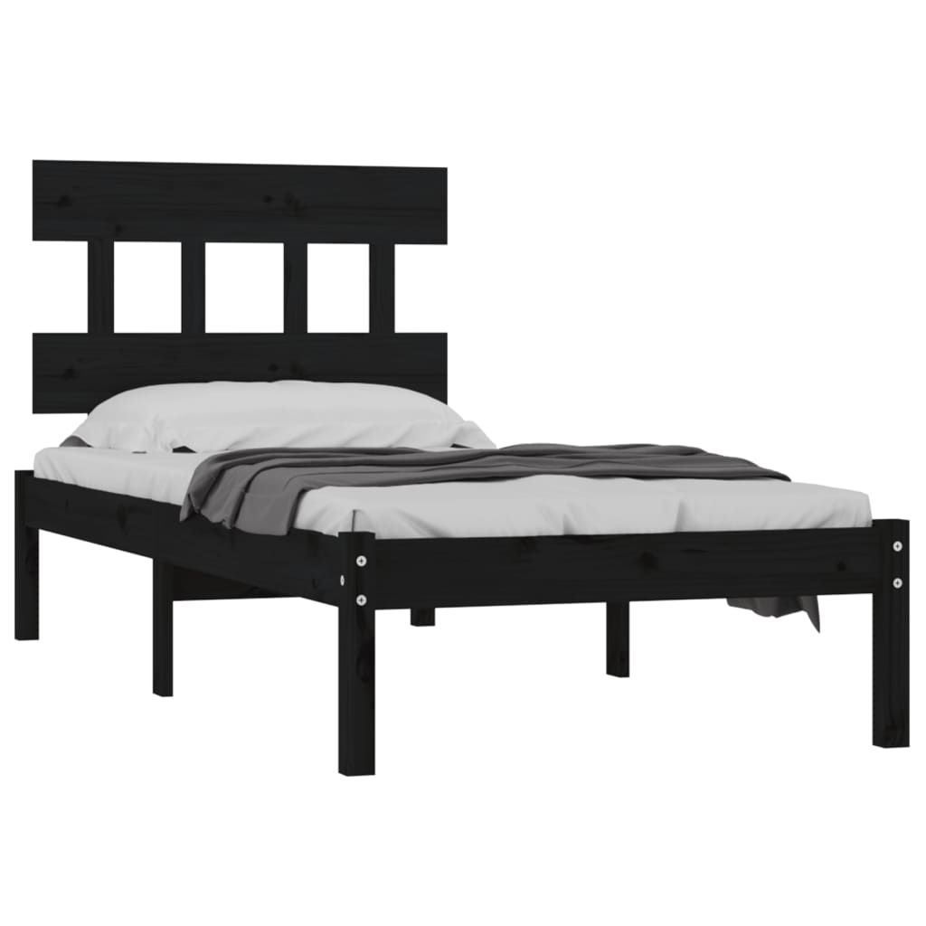 vidaXL Estructura de cama individual madera maciza negra 90x190 cm