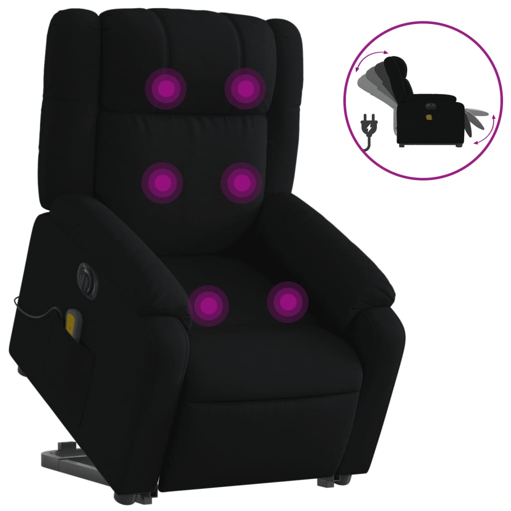 vidaXL Sillón de masaje eléctrico reclinable elevable tela negro