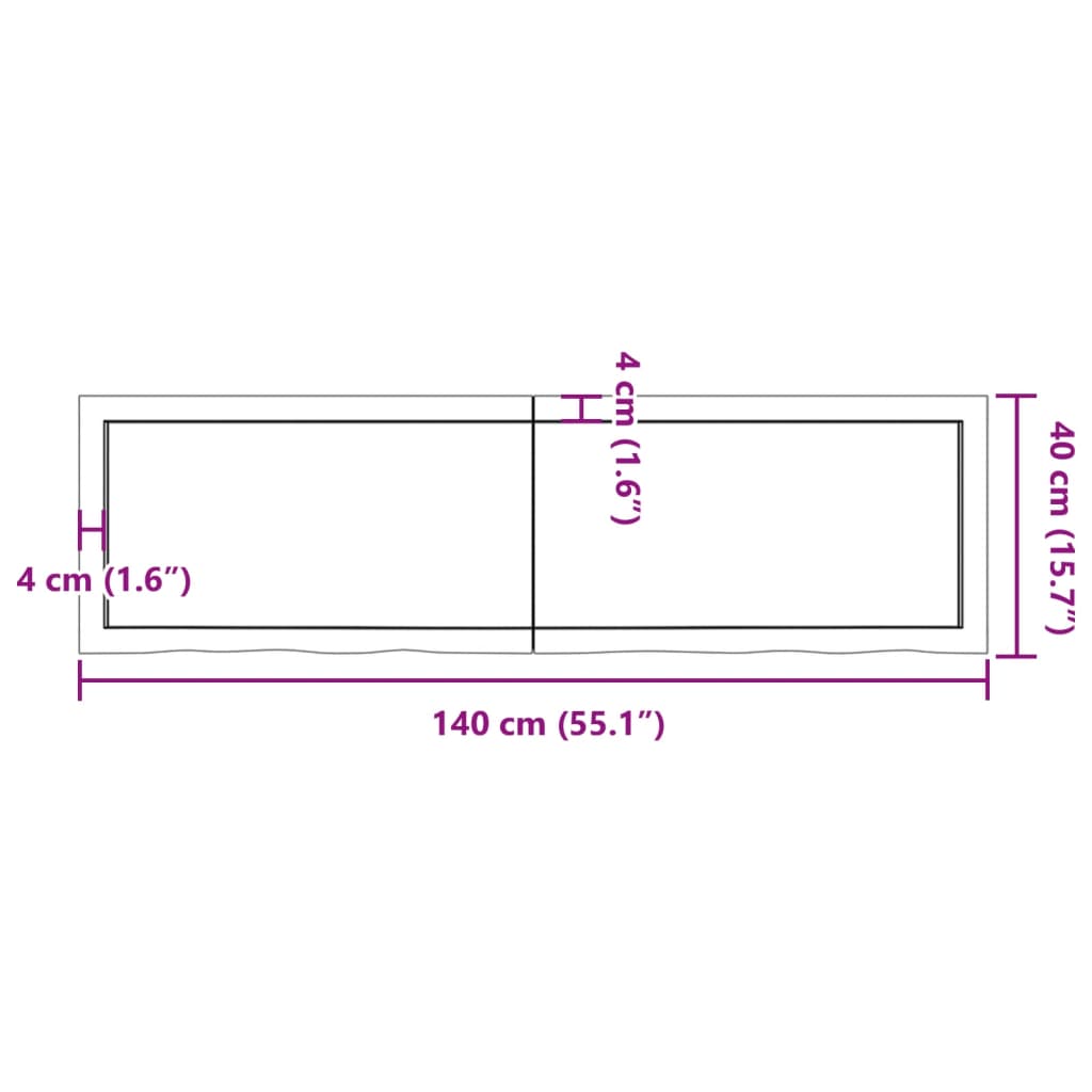 vidaXL Encimera de baño madera maciza sin tratar 140x40x(2-4) cm