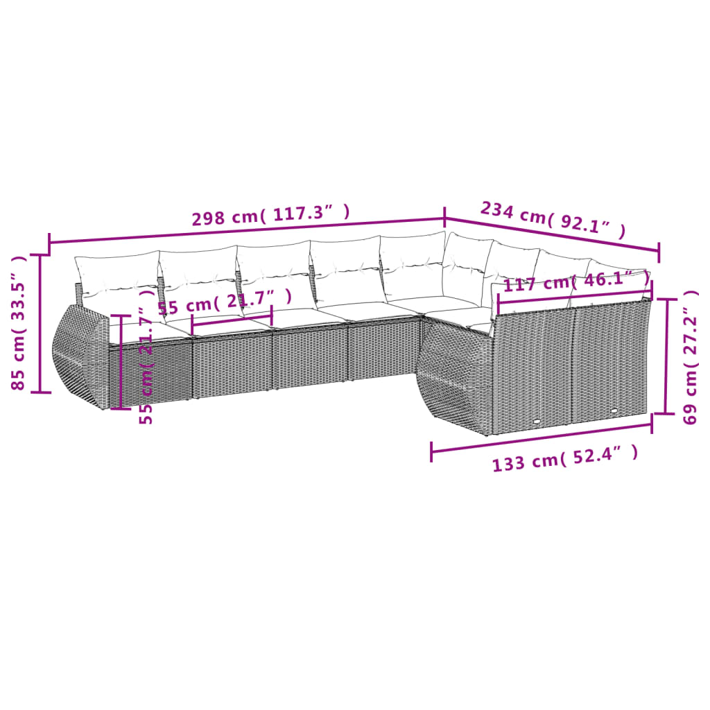 vidaXL Set muebles jardín 9 pzas y cojines ratán sintético gris claro