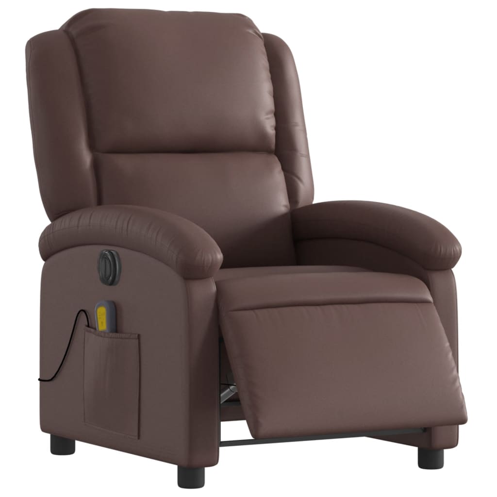 vidaXL Sillón de masaje reclinable eléctrico cuero sintético marrón