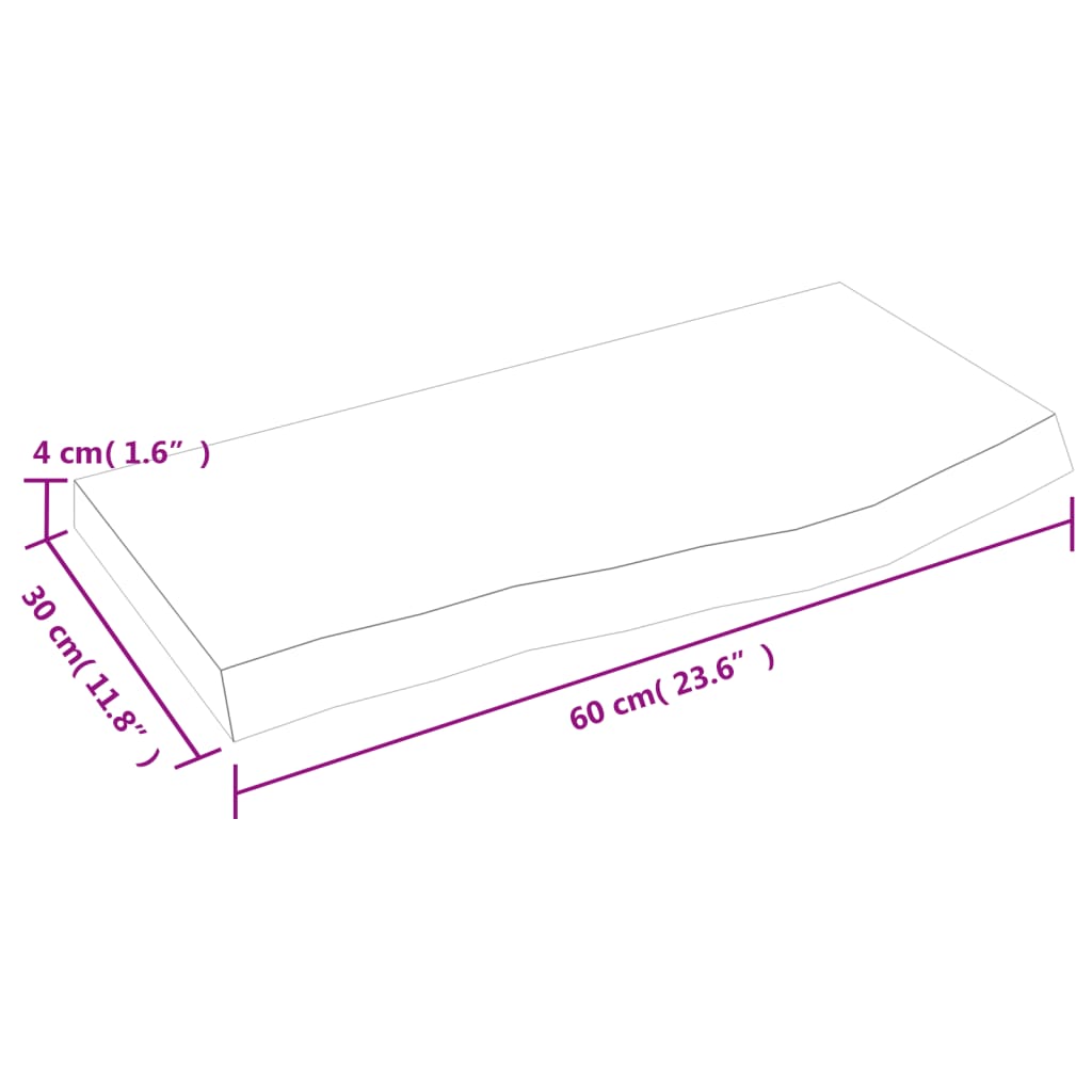 vidaXL Encimera baño madera maciza tratada marrón claro 60x30x(2-4) cm