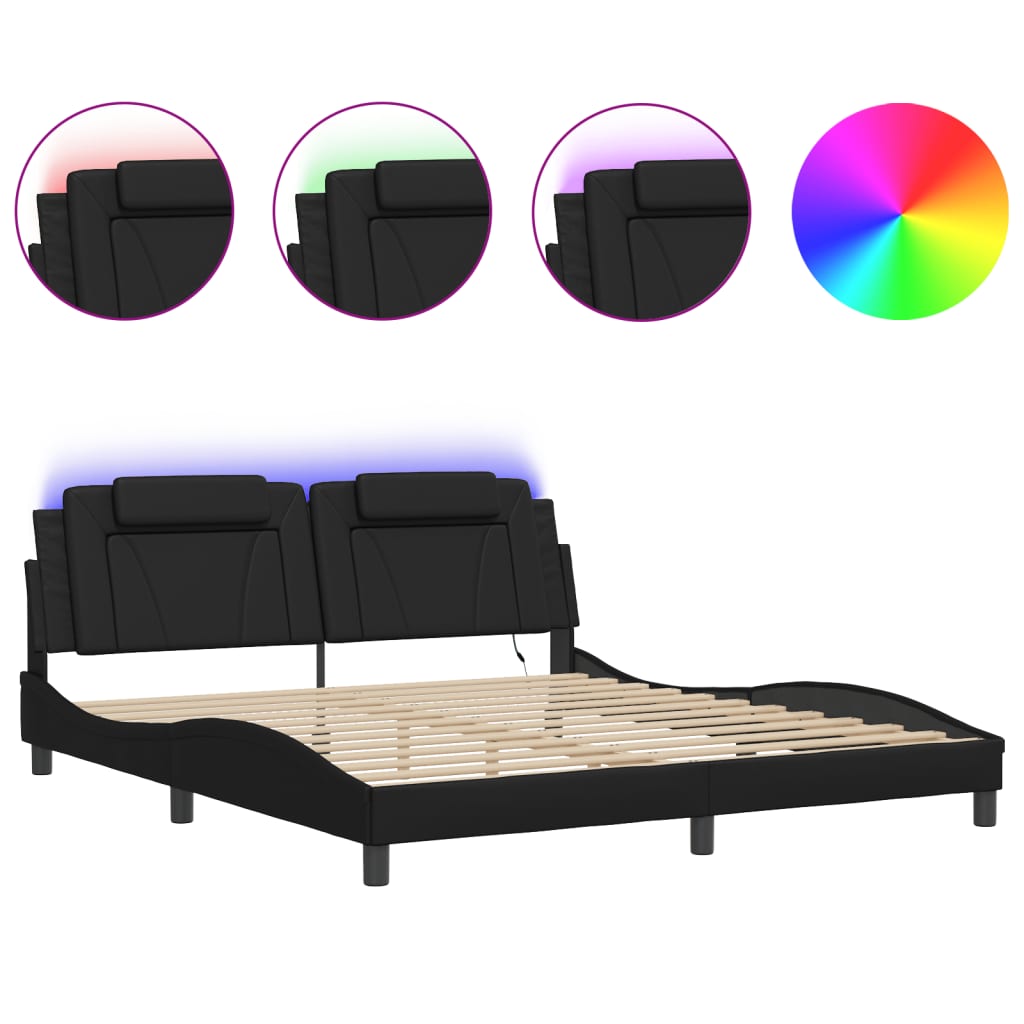 vidaXL Estructura cama LED sin colchón cuero sintético negro 180x200cm