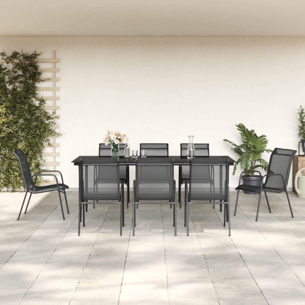 vidaXL Juego de comedor para jardín 9 piezas acero y textilene negro