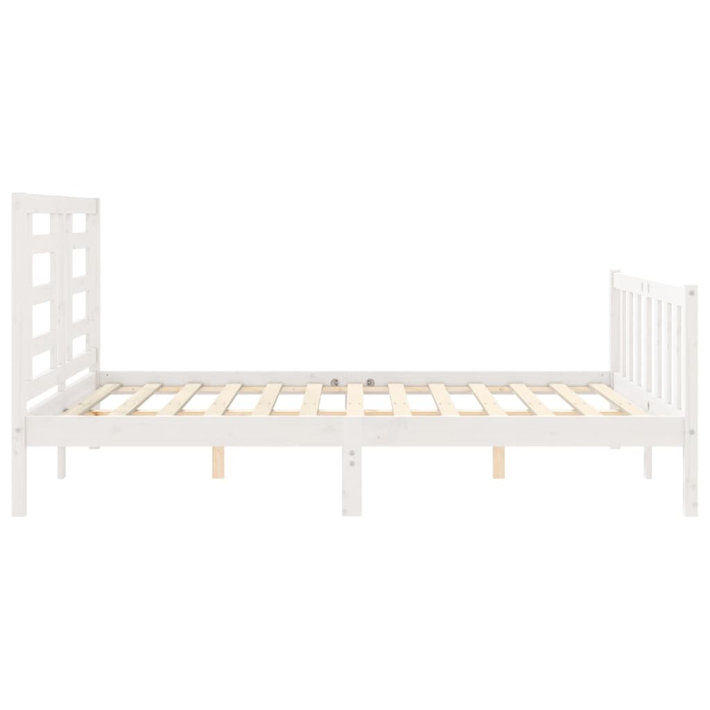 vidaXL Estructura de cama matrimonio con cabecero madera maciza blanco