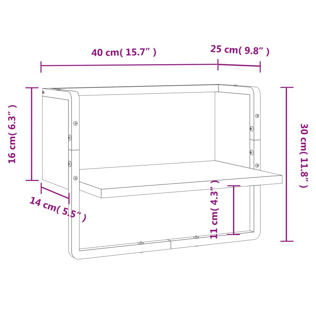 vidaXL Estante de pared con barra negro 40x25x30 cm