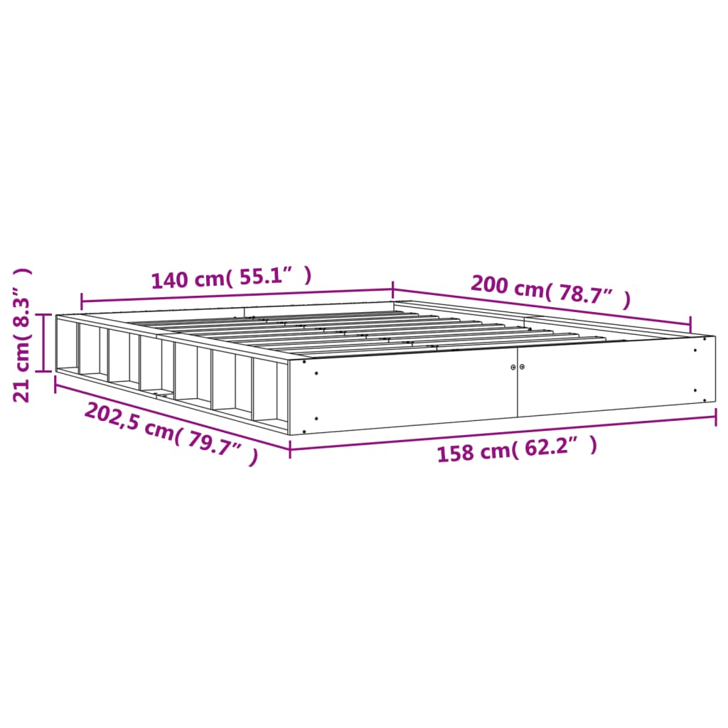 vidaXL Cama sin colchón madera maciza de pino marrón cera 140x200 cm