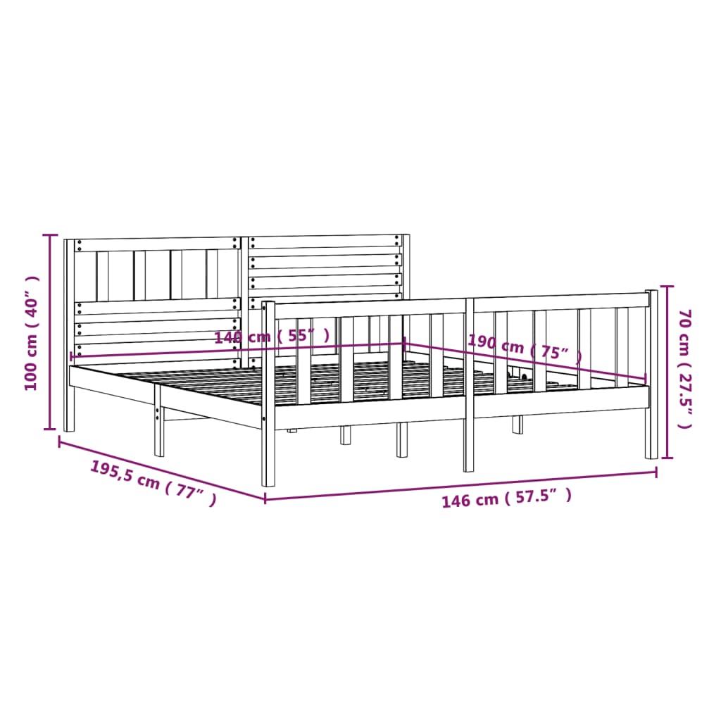 vidaXL Estructura de cama de madera maciza 140x190 cm