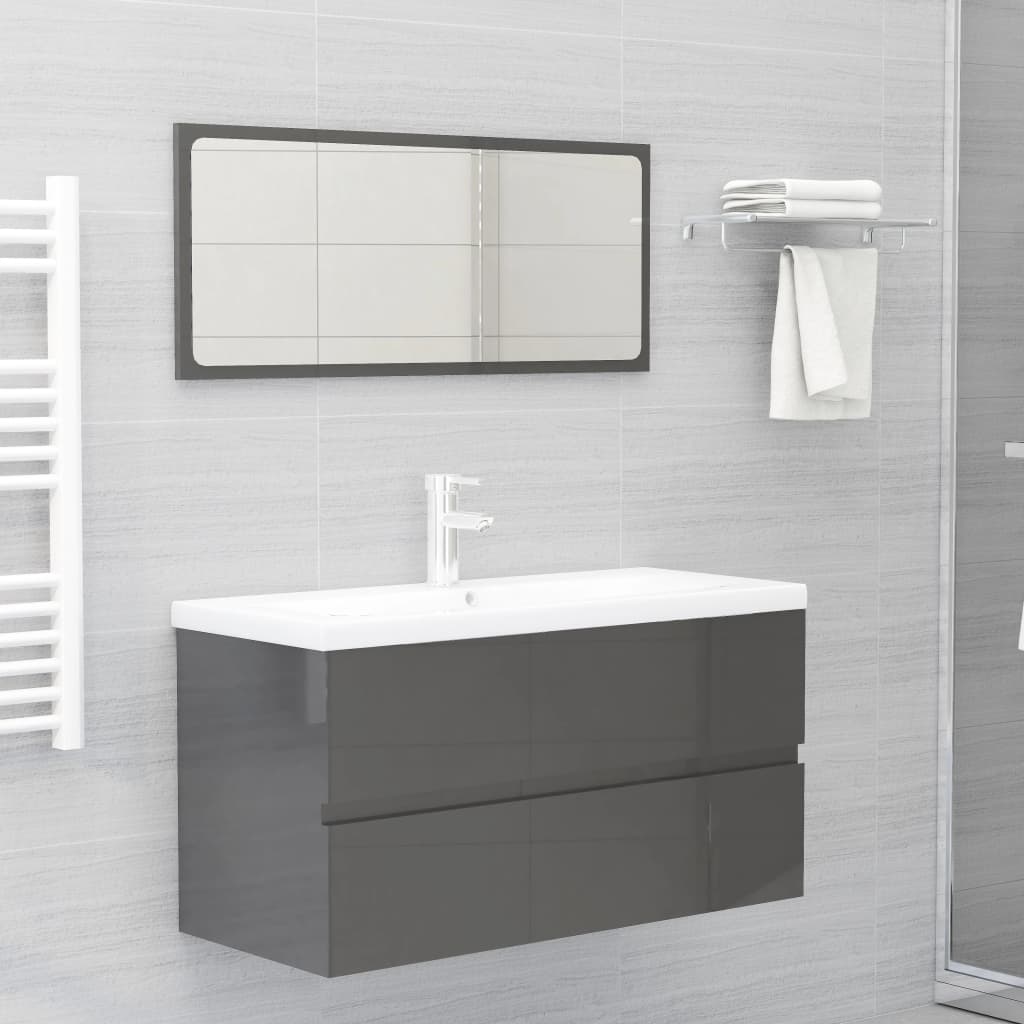 vidaXL Set muebles de baño 2 piezas madera contrachapada gris brillo