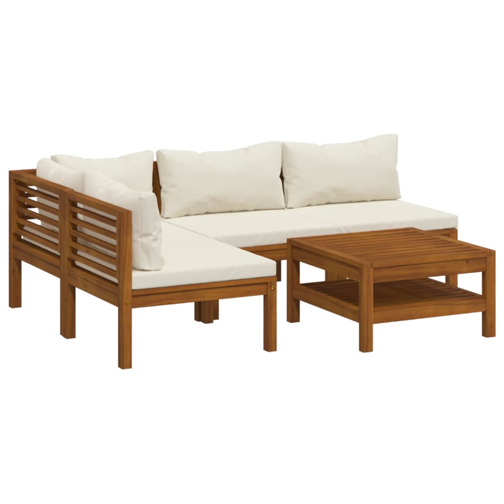 vidaXL Muebles de jardín 5 pzas cojines crema madera maciza de acacia