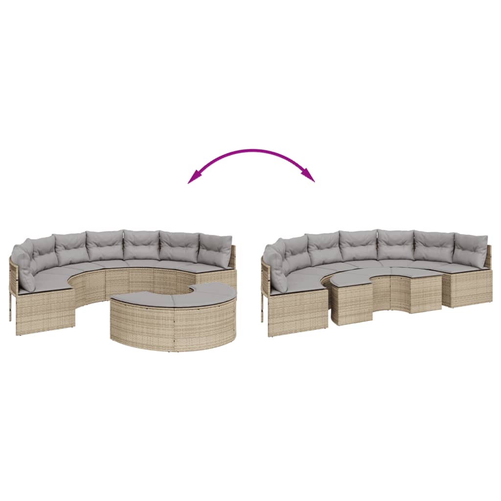 vidaXL Sofá de jardín semicircular 2 piezas ratán sintético beige