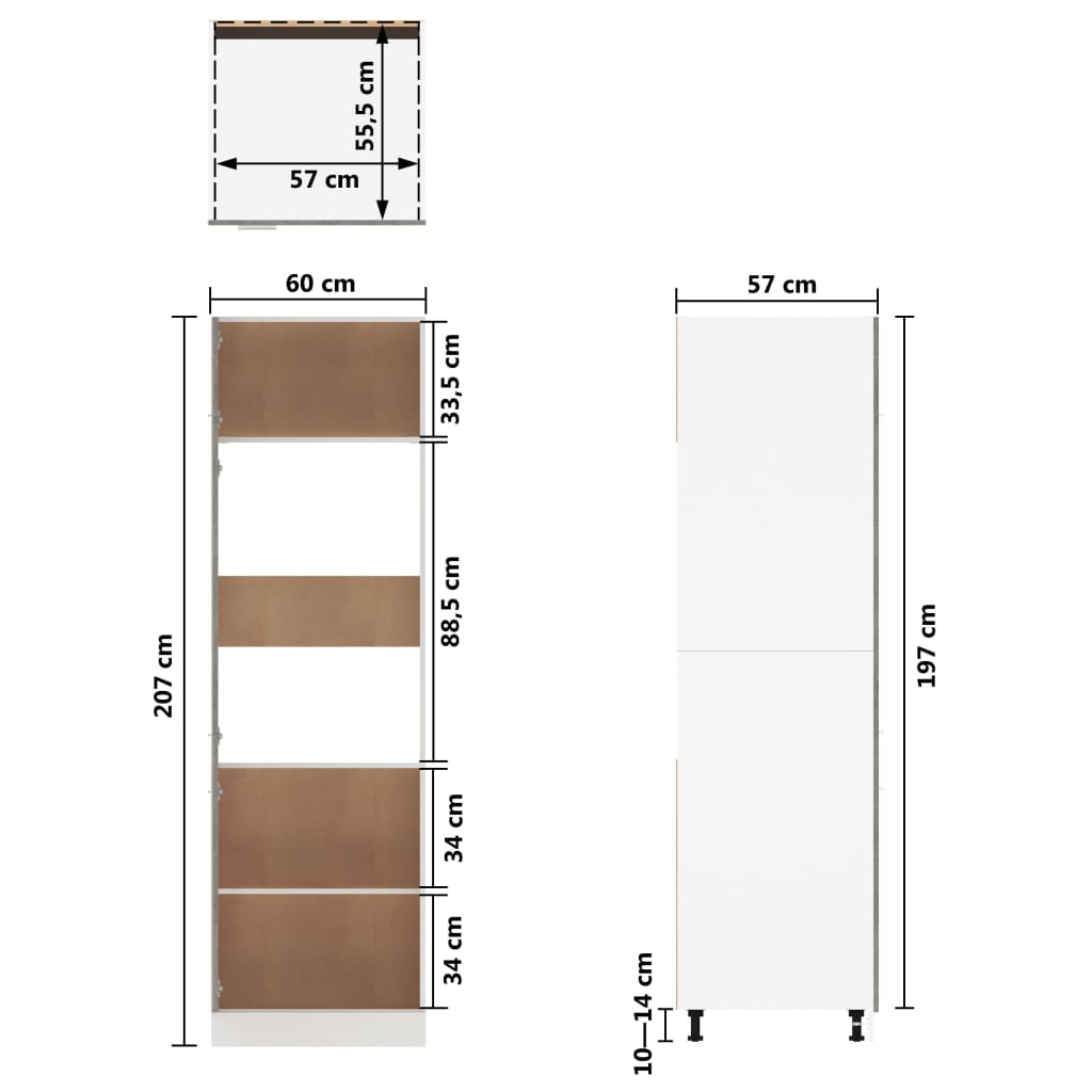 vidaXL Armario frigorífico madera ingeniería hormigón 60x57x207 cm