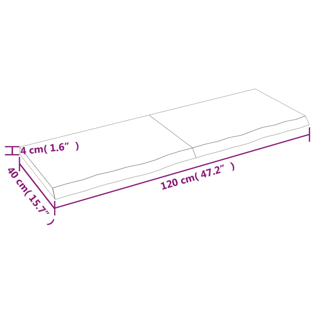 vidaXL Tablero de mesa madera maciza roble sin tratar 120x40x(2-4) cm