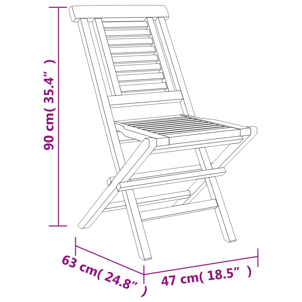 vidaXL Sillas de jardín plegables 2 uds madera maciza teca 47x63x90cm