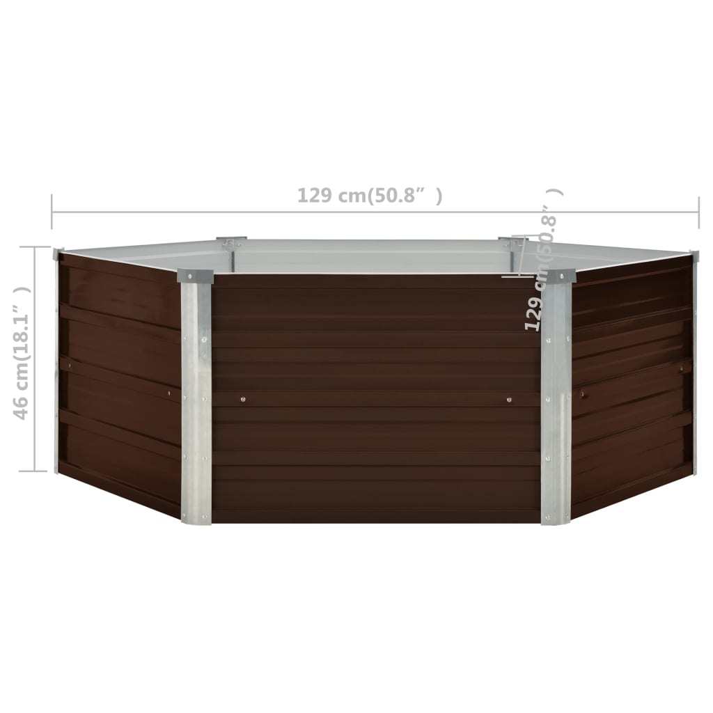 vidaXL Mesa de cultivo de acero galvanizado marrón 129x129x46 cm