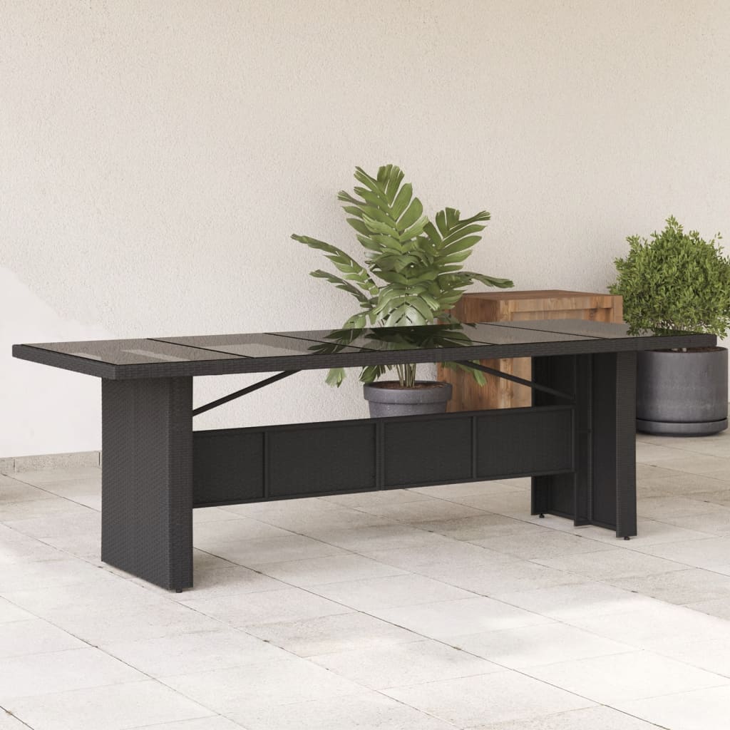 vidaXL Mesa de jardín superficie de vidrio ratán PE negro 240x90x75 cm