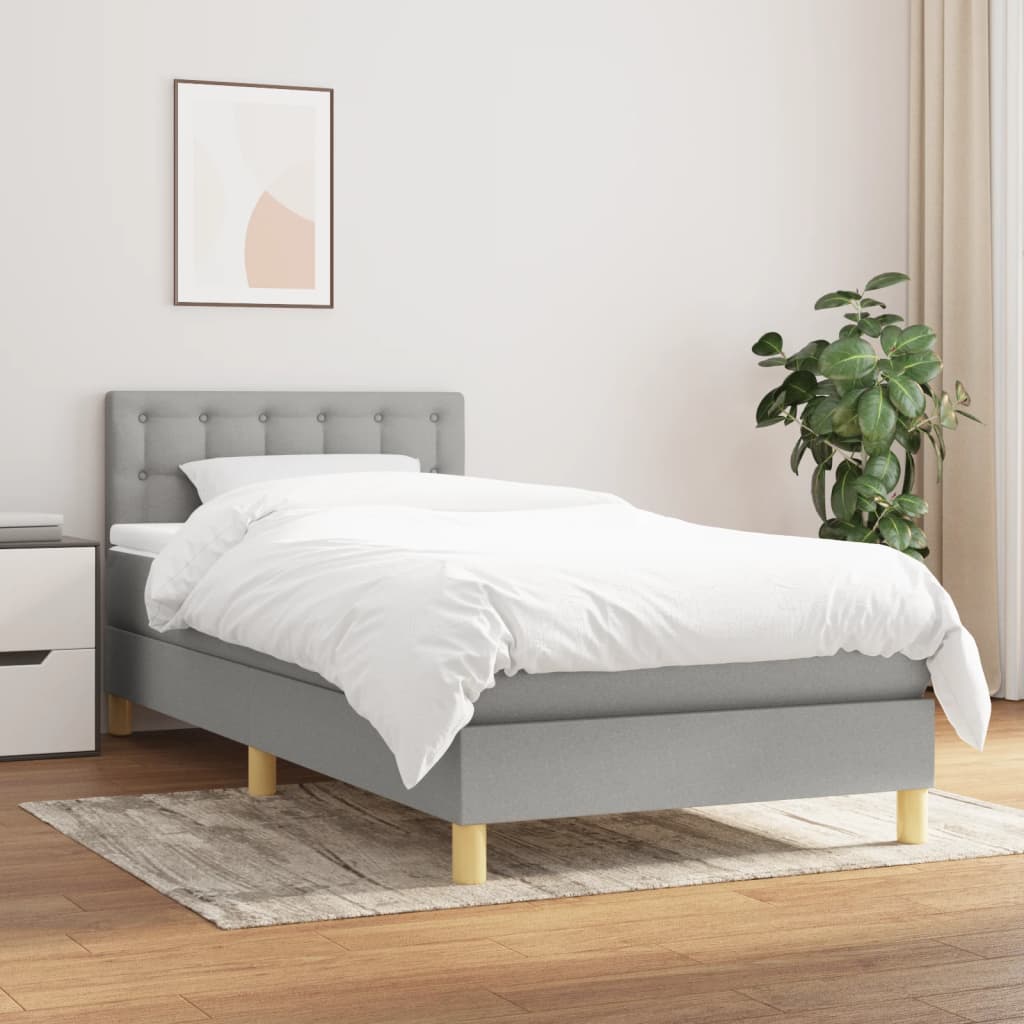 vidaXL Cama box spring con colchón tela gris claro 90x190 cm