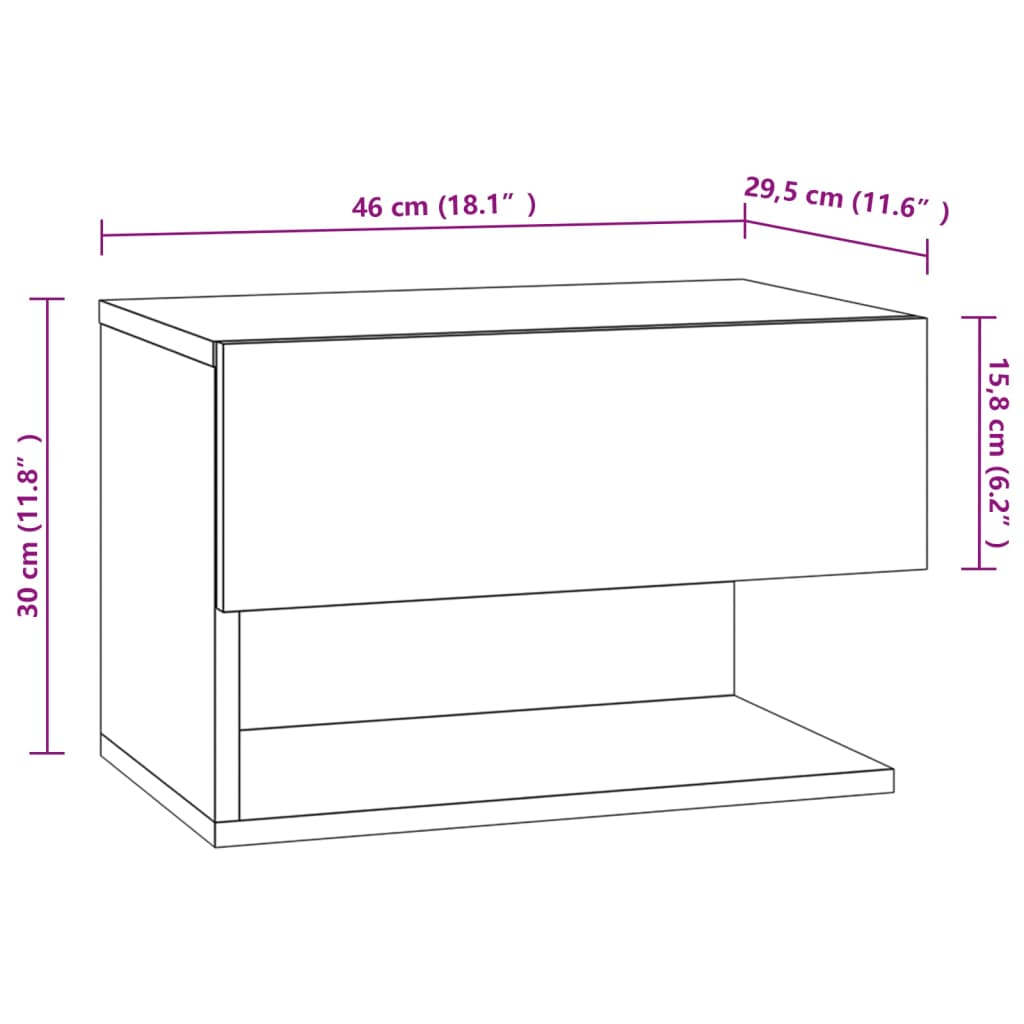 vidaXL Mesita de noche de pared 2 uds marrón oble