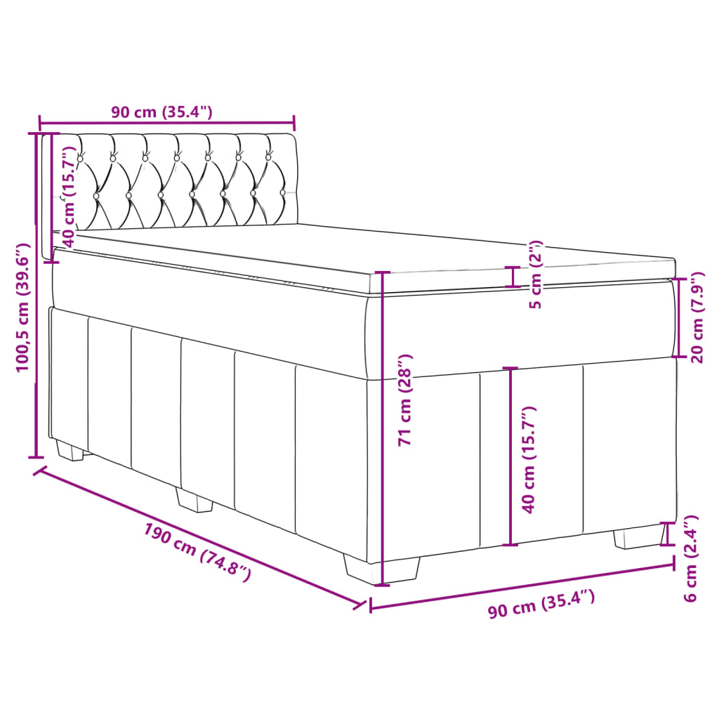 vidaXL Cama box spring con colchón tela color crema 90x190 cm