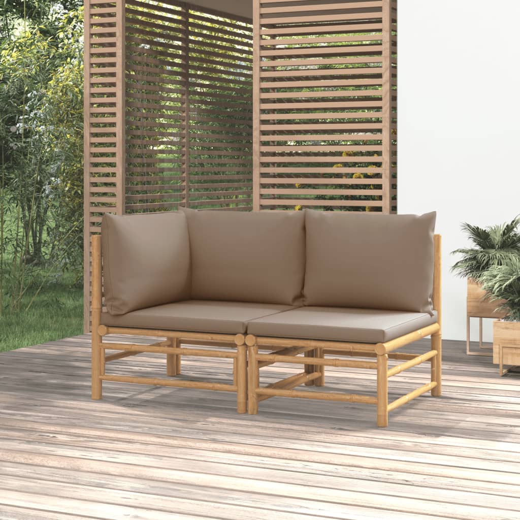 vidaXL Set de muebles de jardín 2 piezas bambú y cojines gris taupe