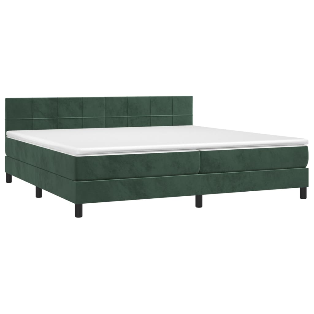 vidaXL Cama box spring colchón y LED terciopelo verde oscuro 200x200cm