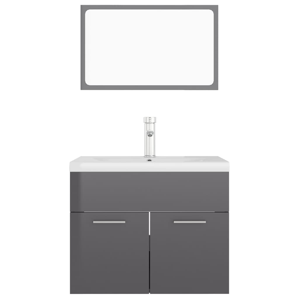 vidaXL Juego de muebles de baño madera de ingeniería gris brillo