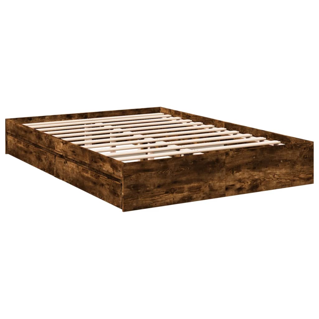 vidaXL Cama con cajones madera de ingeniería roble ahumado 160x200 cm