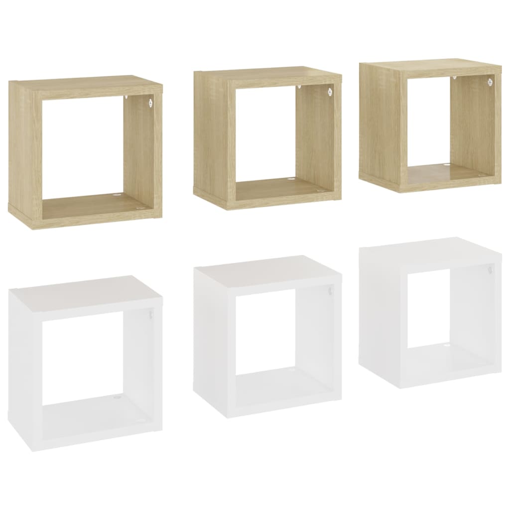 vidaXL Estantes de cubo de pared 6 uds blanco roble 22x15x22 cm