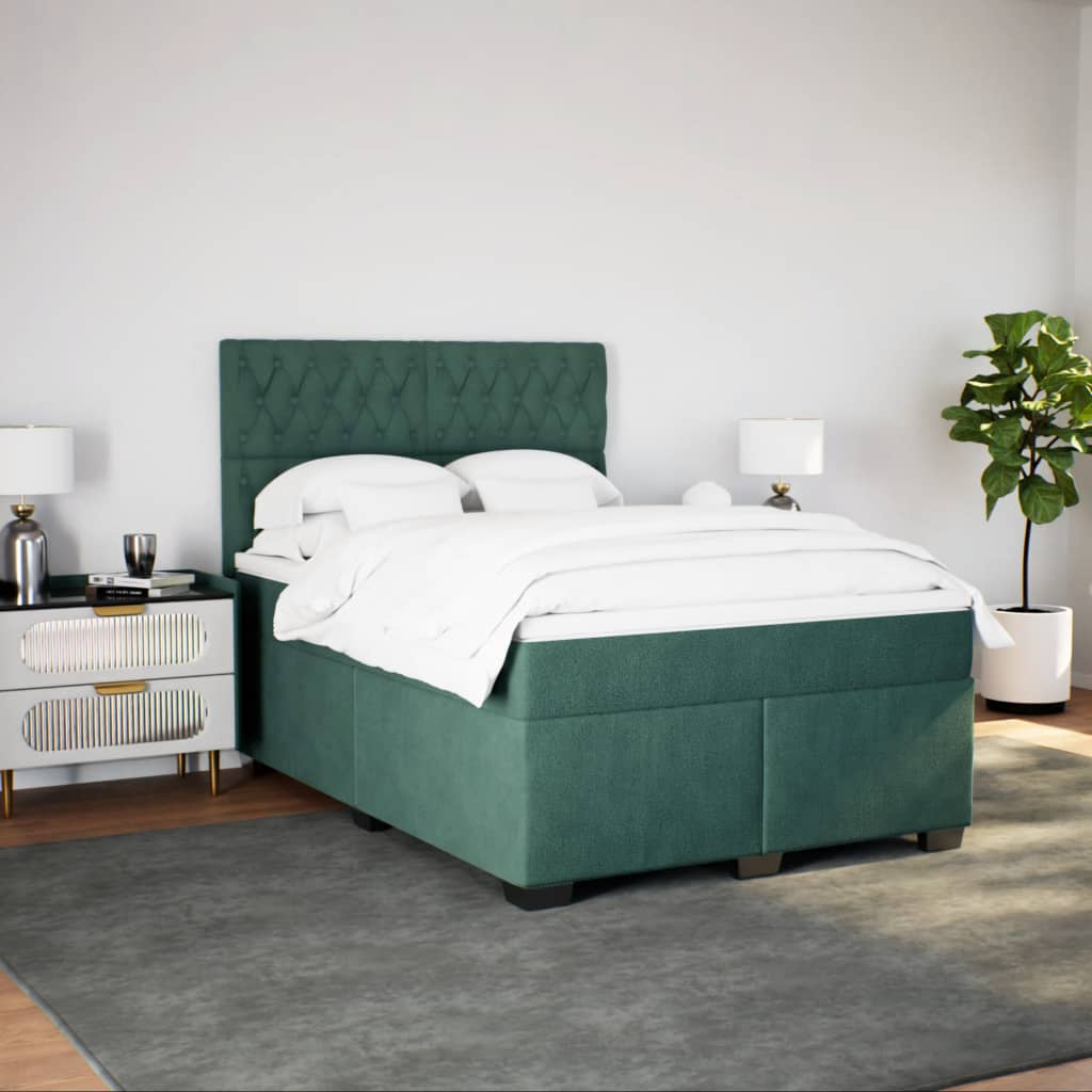 vidaXL Cama box spring con colchón terciopelo verde oscuro 140x190 cm