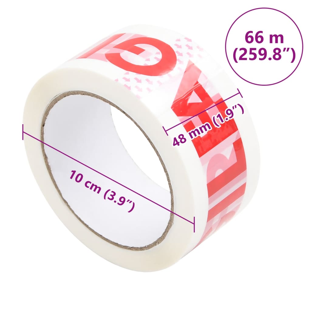 vidaXL Cinta de embalaje 12 piezas letras FRÁGIL blanco 48 mm x 66 m