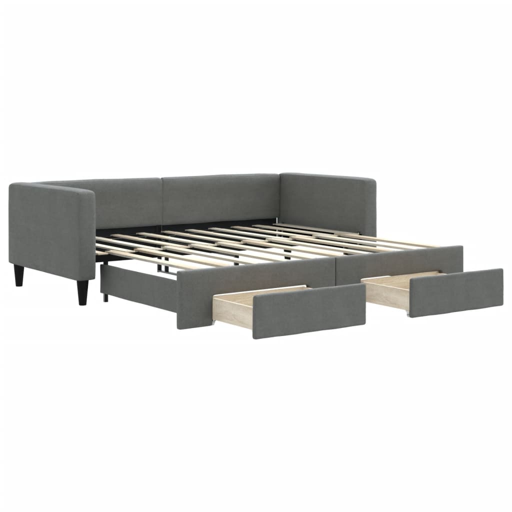 vidaXL Sofá cama nido con cajones tela gris oscuro 90x190 cm