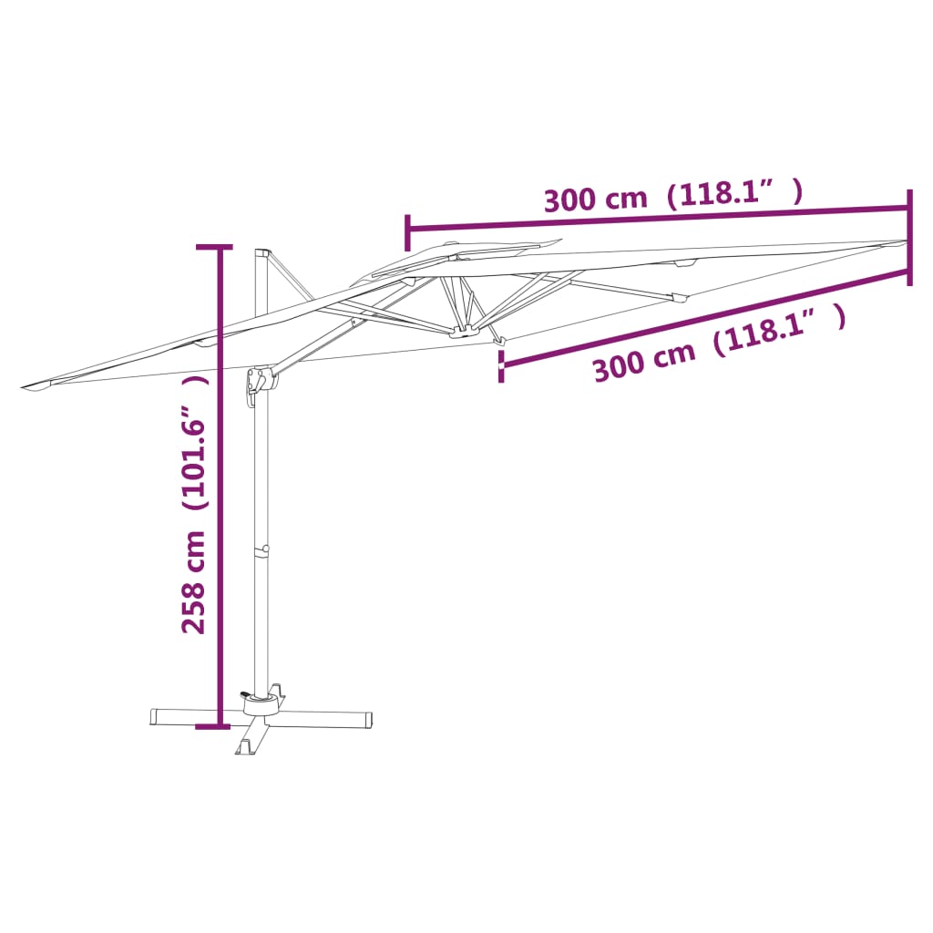 vidaXL Sombrilla colgante de doble techo rojo burdeos 300x300 cm