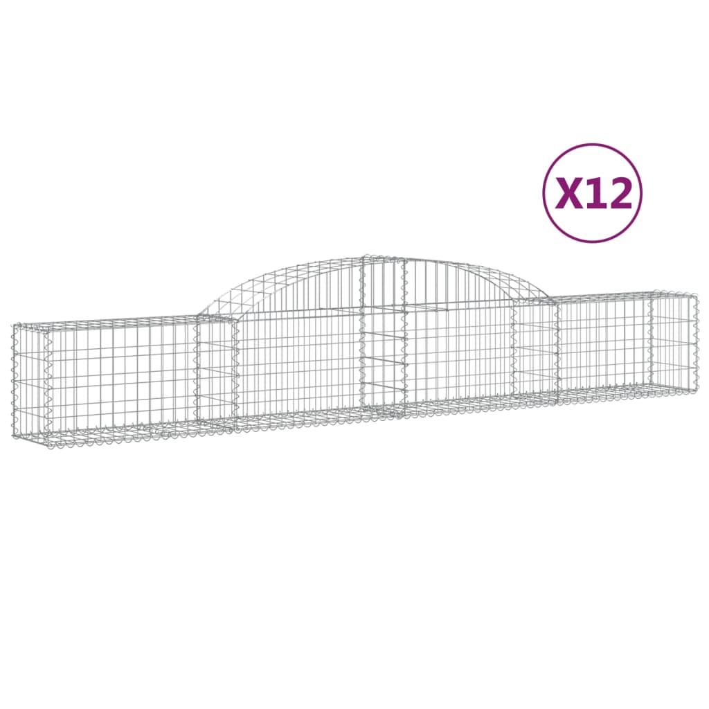 vidaXL Cestas de gaviones 12 uds forma de arco hierro 300x30x40/60 cm