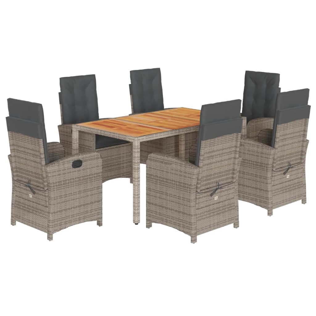 vidaXL Set comedor jardín 7 pzas y cojines ratán sintético gris