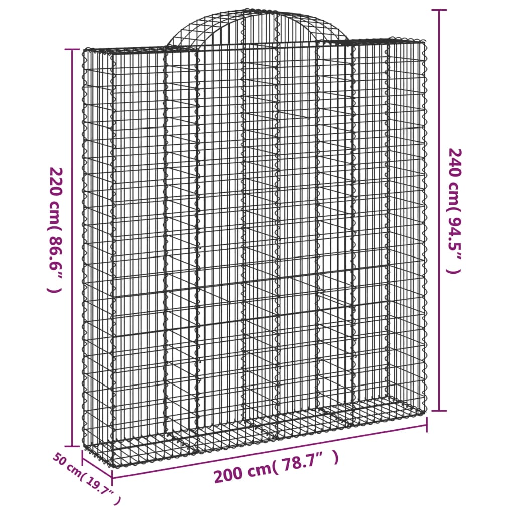 vidaXL Cestas de gaviones 11 uds forma de arco hierro 200x50x220/240cm