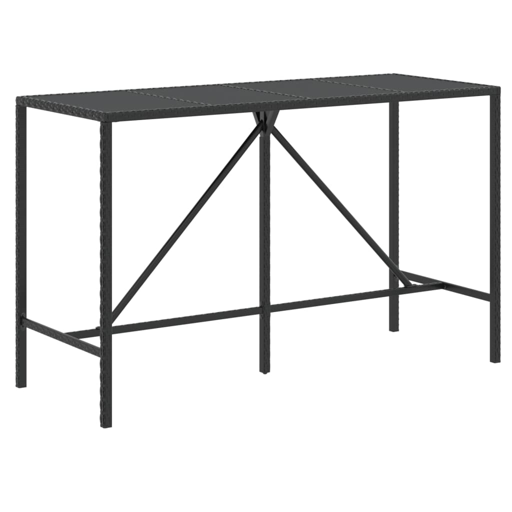 vidaXL Mesa alta bar ratán PE y superficie vidrio negro 180x70x110 cm