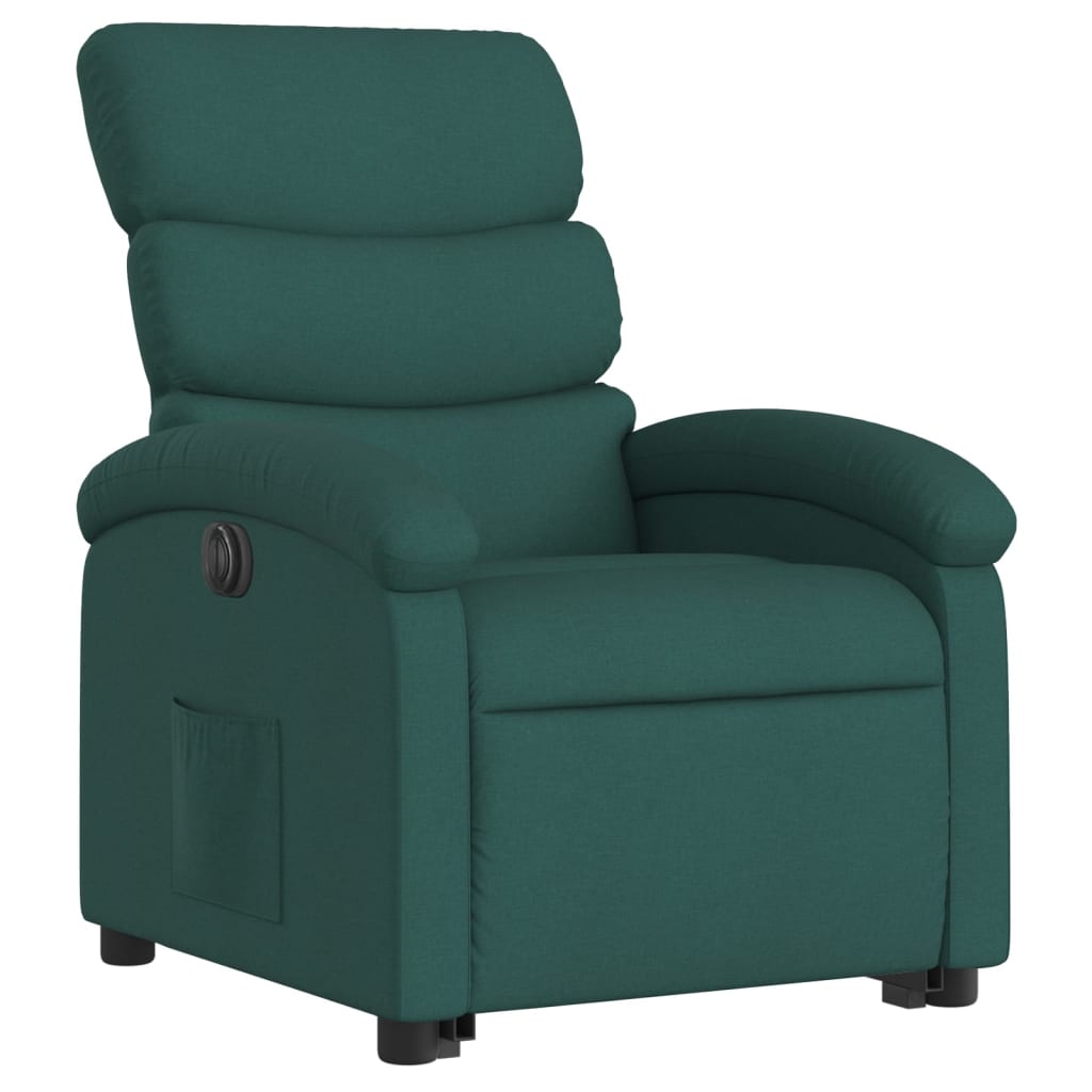 vidaXL Sillón masaje eléctrico reclinable elevable tela verde oscuro