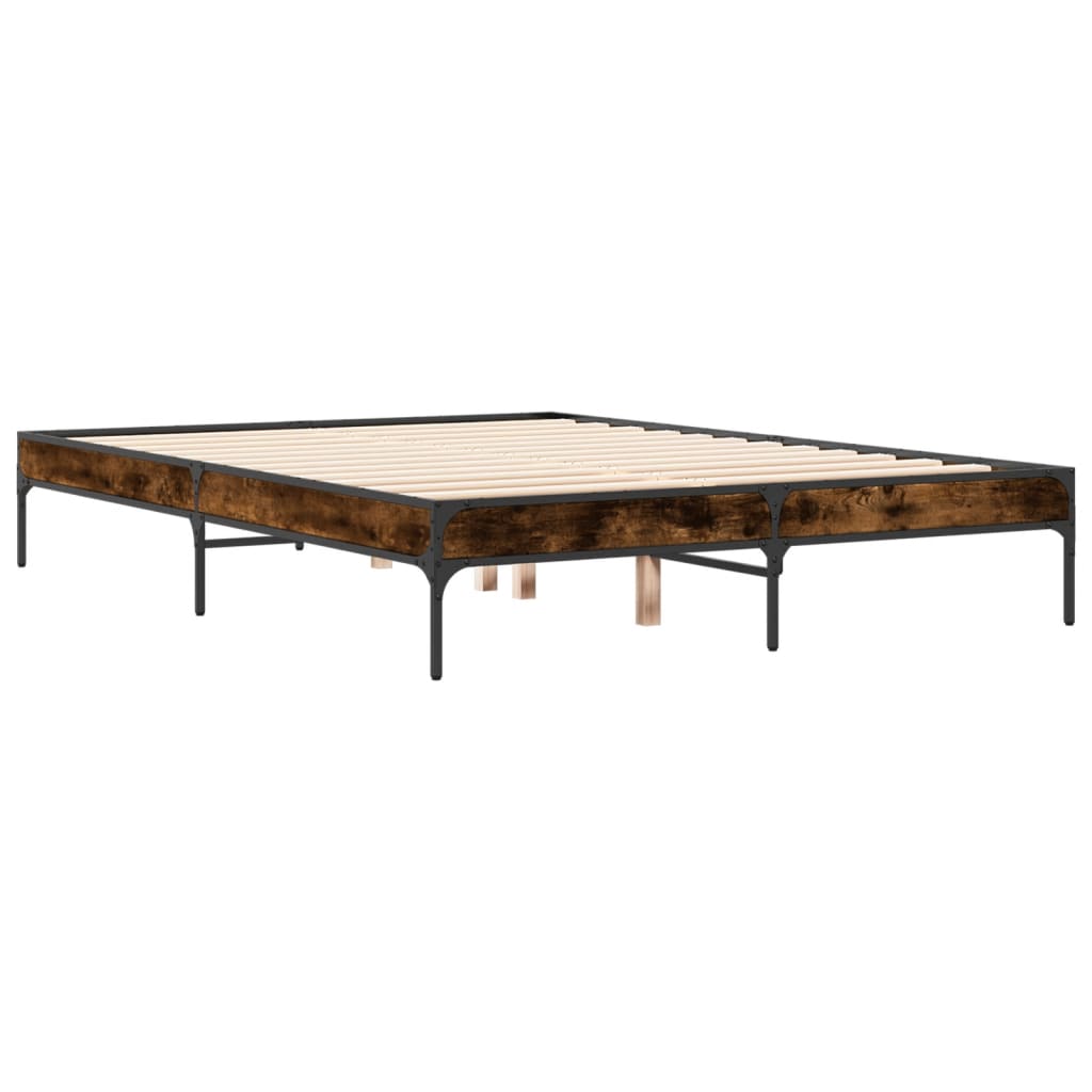 vidaXL Estructura cama madera ingeniería metal roble ahumado 140x190cm