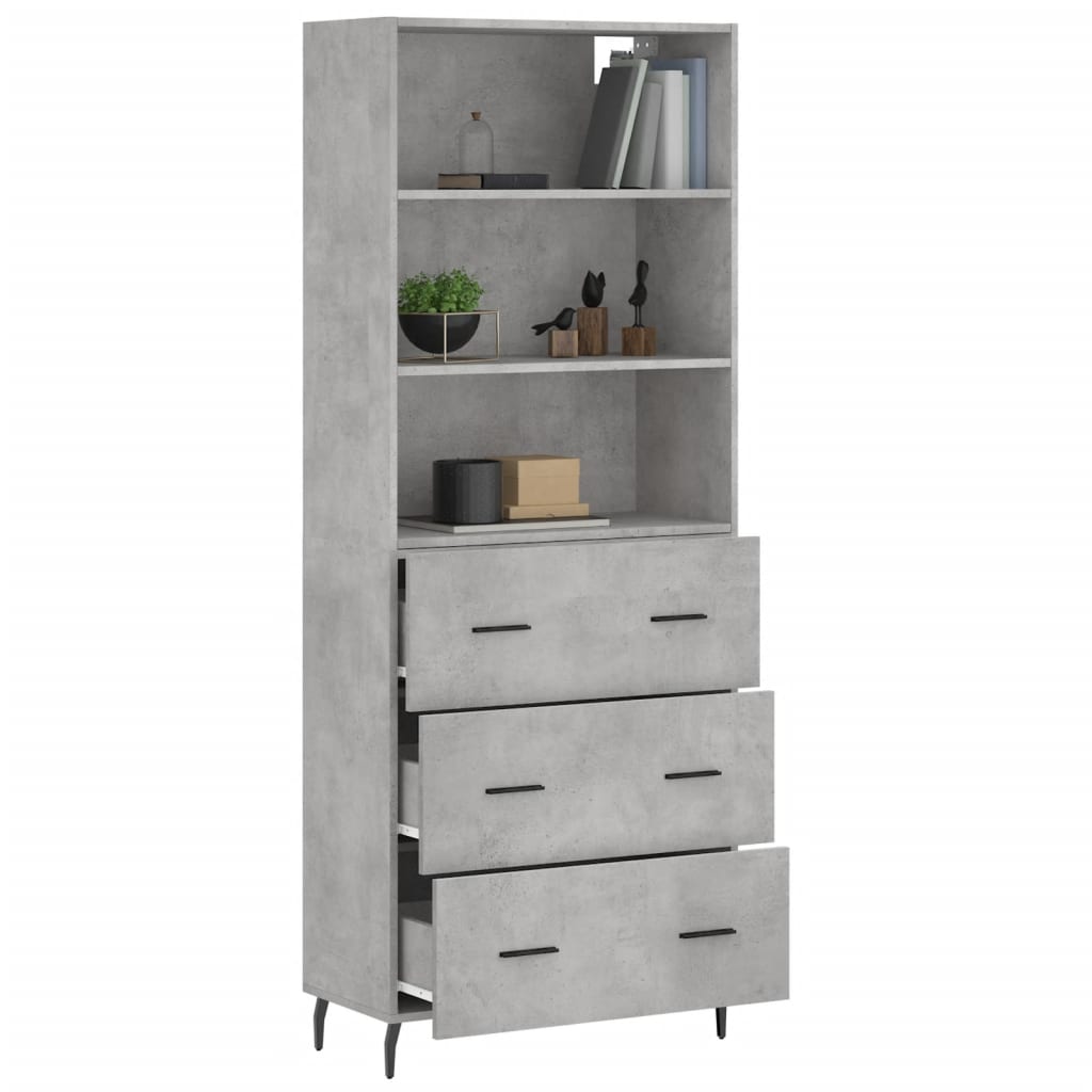 vidaXL Aparador alto madera contrachapada gris hormigón 69,5x34x180 cm