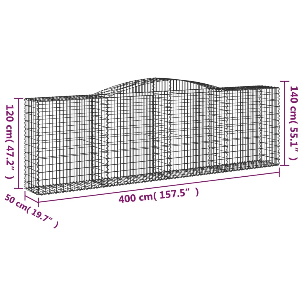 vidaXL Cestas de gaviones 15 uds forma de arco hierro 400x50x120/140cm