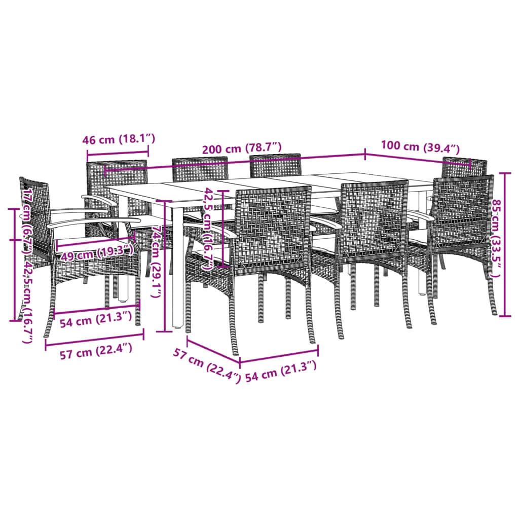 vidaXL Set comedor de jardín 9 pzas con cojines ratán sintético beige