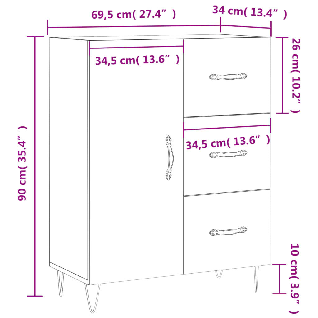 vidaXL Aparador de madera de ingeniería gris hormigón 69,5x34x90 cm