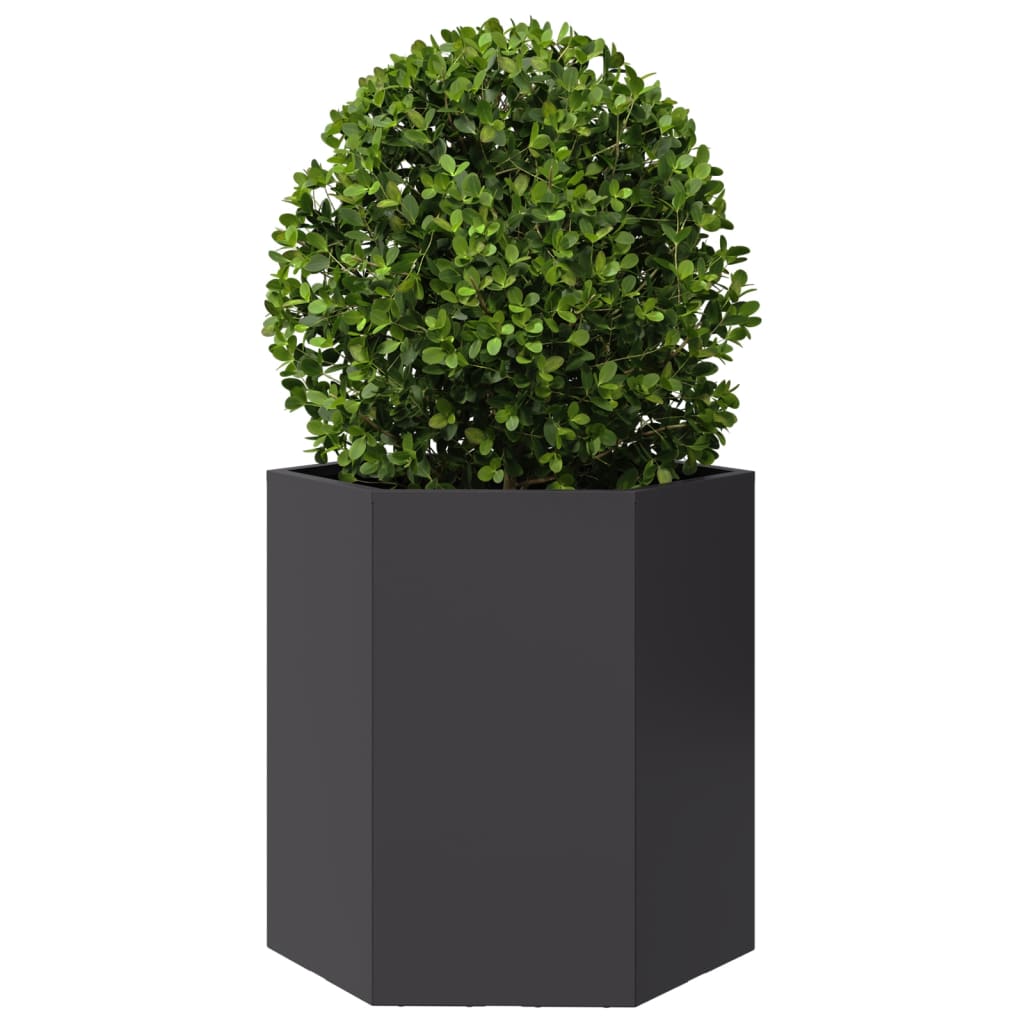 vidaXL Jardinera hexagonal acero negra 46x40x45 cm