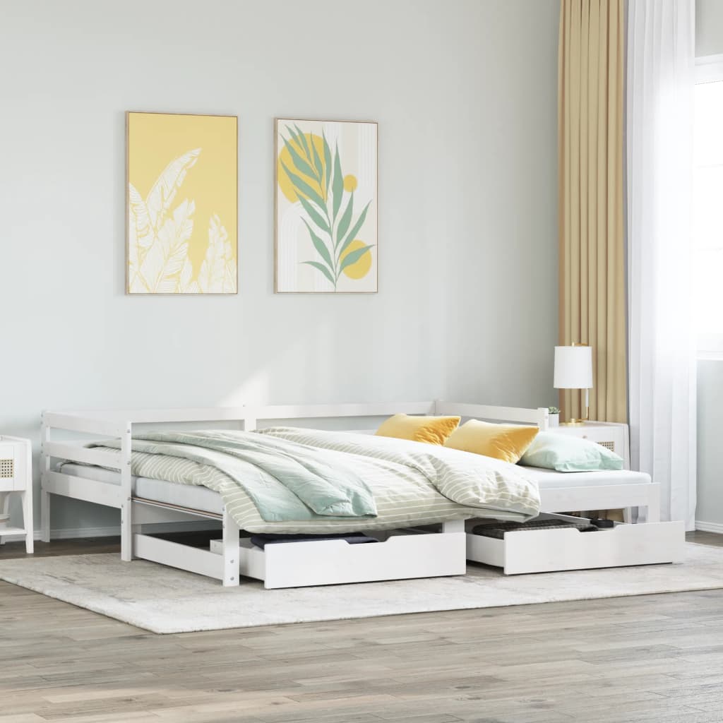 vidaXL Sofá cama nido con cajones madera maciza pino blanca 80x200 cm