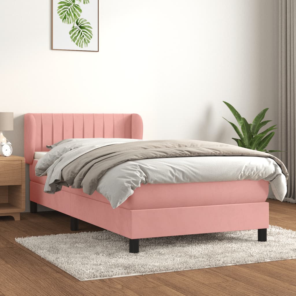 vidaXL Cama box spring con colchón terciopelo rosa 100x200 cm