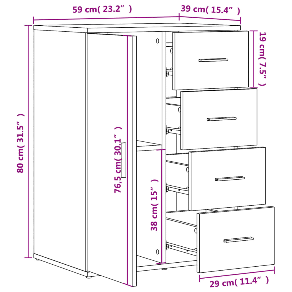 vidaXL Aparador de madera de ingeniería blanco 59x39x80 cm