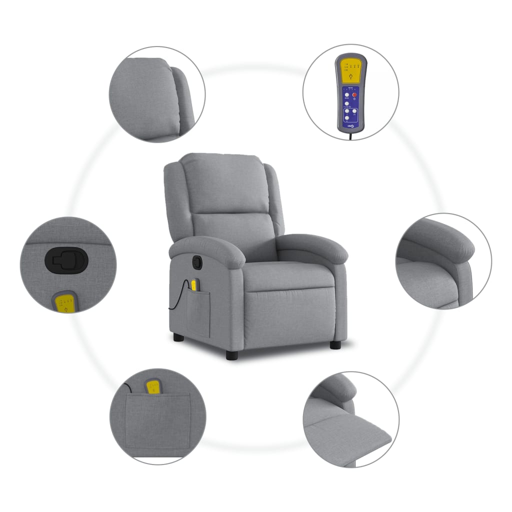 vidaXL Sillón reclinable de masaje de tela gris claro