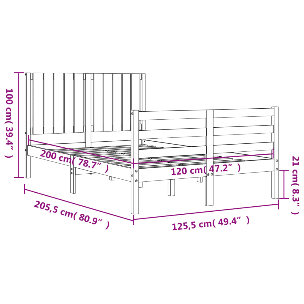 vidaXL Estructura de cama con cabecero madera maciza negro 120x200 cm